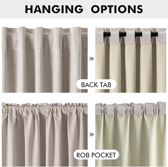 MIULEE 100% Blackout Linen Curtains for Bedroom, Ivory Solid Luxury Decor Thermal Insulation Room Darkening Drapes for Living Room Nursery Back Tab Rod Pocket 42 x 108 Inches, 2 Panels