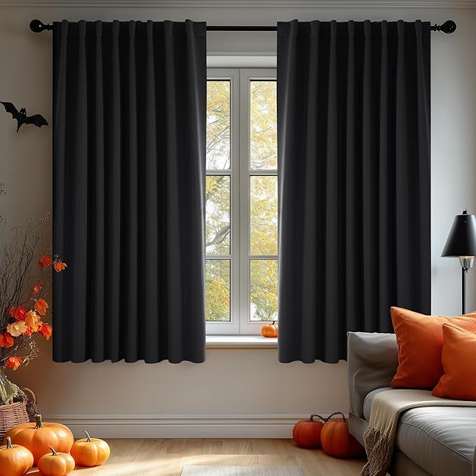 Deconovo Blackout Curtains, Thermal Insulated, W70 x L63 2 Panels, Back Tab, Machine Washable, Room-Darkening Drapes for Bedroom/Living Room Black