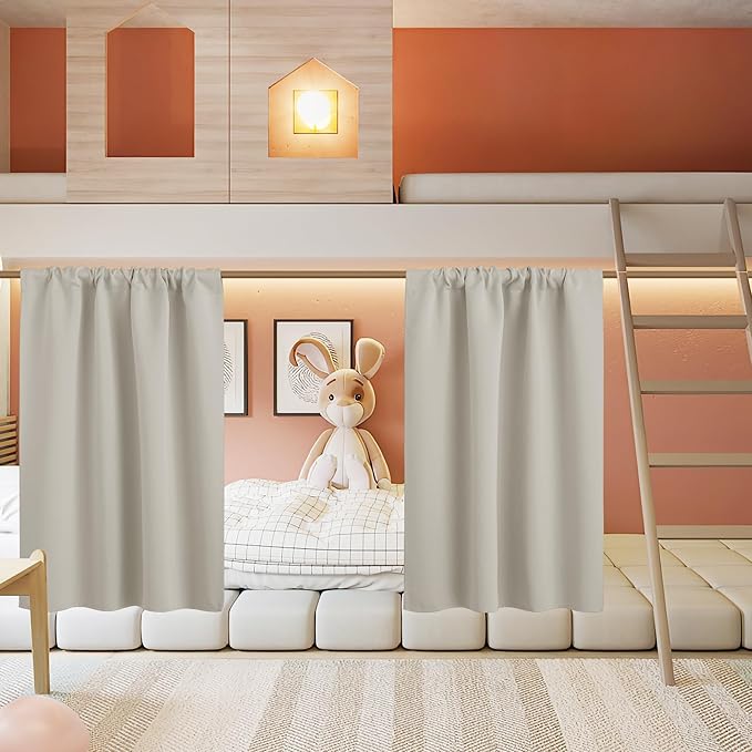 RYB HOME Basement Bathroom Kitchen Cafe Privacy Curtains, Short Insulating Light UV Heat Blocking Privacy Curtain Tiers for Laundry Room, Width 34 by Length 30, Natural, 2 Panels