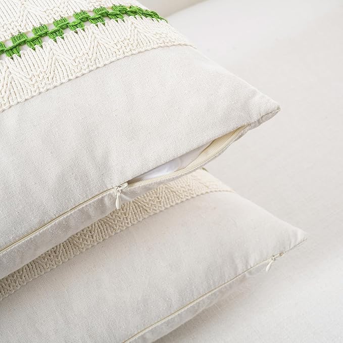 Fancy Homi Set of 1 Boho Lime Green Lumbar Decorative Throw Pillow Cover 12x20 Inch for Couch Bed Sofa Chair, Modern Organic Farmhouse Home Decor, Soft Cotton Cute Accent Rectangle Cushion Case