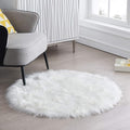 Round Fur Fluffy Area Rug for Bedroom, White Faux Fur Rugs Furry Circle Rug for Kids Room, Cute Furry Nursery Carpet, Plush Shag Circular Rugs Floor Carpets for Teen Girl Room, 3x3 Ft