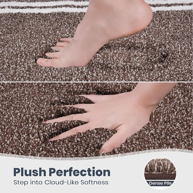 Bath Rug 20 x 30 Inch Brown Shaggy Microfiber Non-Slip Mat