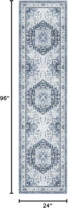 Madane Washable Runner Rug - 2x8 Runners for Hallways Kitchen Non-Slip Runner Rugs Ultra-Thin Laundry Room Rug Throw Carpet Runner for Entrance Living Dinning Room Foyer (Navy/White, 2 x 8)