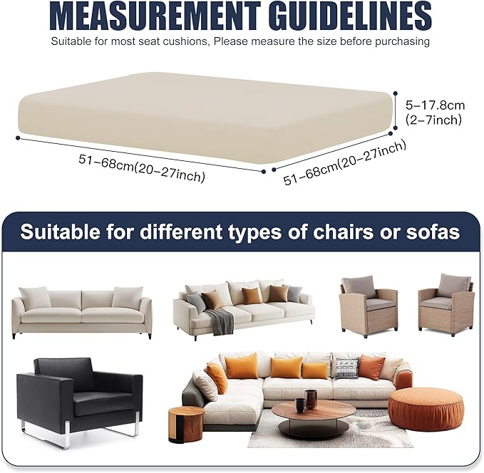 Patio Stretch Cushion Covers, Chair Cushion Covers& Sofa Replacement Slipcovers for Patio Furniture Cushion Covers, Washable Reusable Furniture Protector (4, Beige)