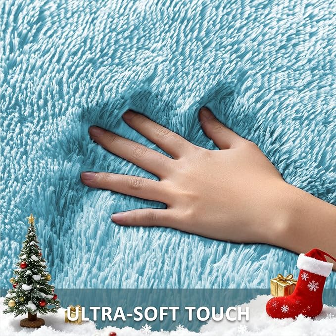Ophanie Round Rug 4Ft Light Blue Circle Area Rugs, Fluffy Fuzzy Small Bedroom Carpet 4 Foot, Plush Shag Floor Living Room Christmas Circular Aesthetic Home Decor for Kids Teen Boys Baby, Nursery