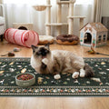2x5 Washable Kitchen Runner Rug - Soft Low Pile Floral Animal Cat Print Rugs with Non-Slip Backing Waterproof Stain-Resistant Indoor Carpet for Hallway Entryway Bathroom Bedroom (Sage Green)