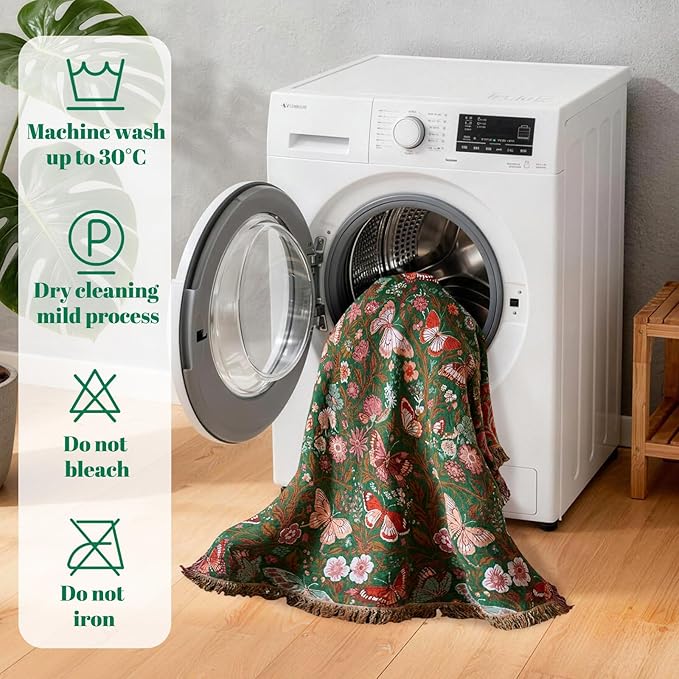MSGKV Boho Throw Blanket for Bed 60"x80" Butterfly Floral 100% Cotton Couch Blanket Spring Breathable Lightweight Farmhouse Twin Size Blankets for Sofa Home Decor Muslin All Seasons