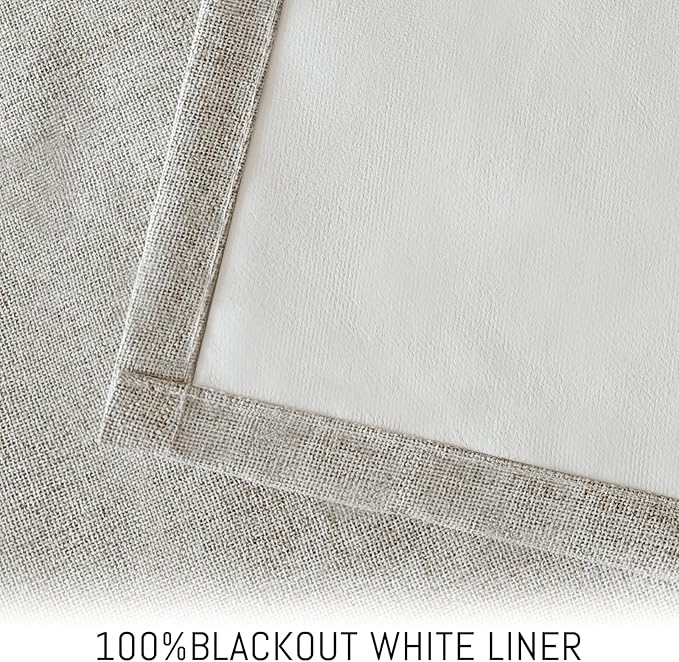 Yakamok Oatmeal Linen Curtains 100% Blackout 96 Inches Long,Room Darkening Textured Curtains for Living Room Thermal Grommet Bedroom Curtains 2 Panels with White Liner