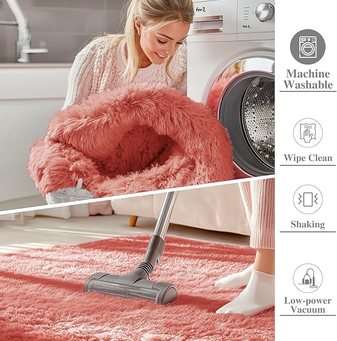 OLANLY 6x9 Machine Washable Large Area Rugs for Living Room, Bedroom, Soft Fluffy Shaggy Bedside Rug, Indoor Floor Carpet for Kids Girls and Boys, Dorms, Nursery, Home Decor Aesthetic, Rust Red