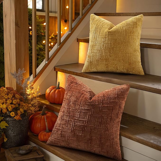 decorUhome Rust Chenille Throw Pillow Covers 20x20 Set of 2 Textured Soft Cozy Slubby Couch Pillow Covers Modern Farmhouse Boho Decorative Pillow Cases for Bed Sofa Living Room
