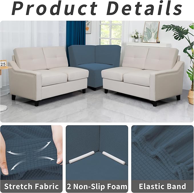 Easy-Going Stretch Sectional Corner Sofa Slipcover 1-Piece Couch Sofa Cover Furniture Protector Soft with Elastic Bottom for Kids, Pet, Spandex Jacquard Fabric Bluestone