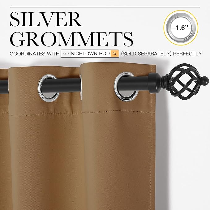 NICETOWN Sleek Blackout Curtains 78 inches Length for Windows, Noise Reducing and Block Draft Panels for Door Doorway Laundry Office Luxury Decor Theme (2 Panels, Gold Brown, W55 x L78 -Inch)