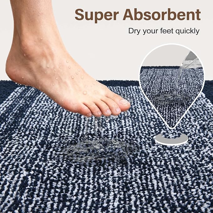70x24 Long Bathroom Rugs Washable Non Slip, Dark Blue Bath Mat for Bathroom Floor Tub, Soft Absorbent Quick Dry Mats for Shower, Bathtub,Home Decor