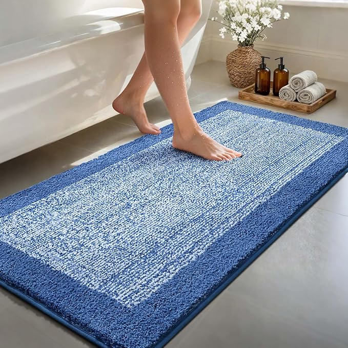 70x24 Long Bathroom Rugs Washable Non Slip, Blue Bath Mat for Bathroom Floor Tub, Soft Absorbent Quick Dry Mats for Shower, Bathtub,Home Decor