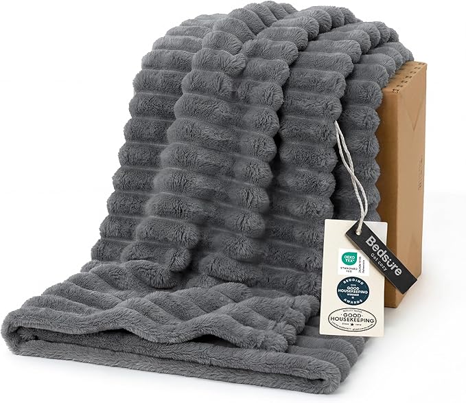 Bedsure GentleSoft Frost Gray Fleece Blanket for Couch - Cozy Soft Blankets for Women, Cute Small Throws for Girls, 50x60 Inches