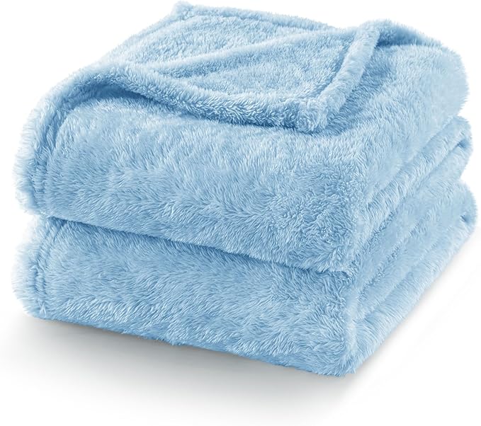 Exclusivo Mezcla Plush Fuzzy Fleece Bed Blanket King Size, Super Soft, Fluffy and Warm Blankets for Couch, Bed, All Season (Light Blue, 90x104 Inches)