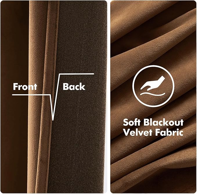 MIULEE Velvet Curtains Chocolate Elegant Grommet Thermal Insulated Soundproof Brown Room Darkening Curtains/Drapes for Classical Living Room Bedroom Decor 52 x 84 Inch Set of 2