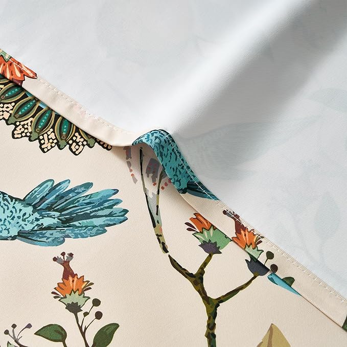 Topfinel Floral Curtains 90 Inches Long 2 Panels Unique Natural Beige Luxury Elegant Colorful Euro Flower Hummingbird Patterned Rustic Vintage Grommet Drapes for Classroom Room Office Closet 52x90