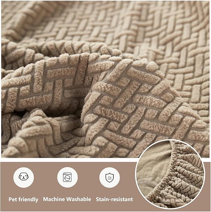 Couch Cushion Covers for Sofa Couch Covers Wear-Resistant Universal Sofa Cover Washable Stretch for Sectional Slipcovers (Texture-Light Coffee,Back Cover M)