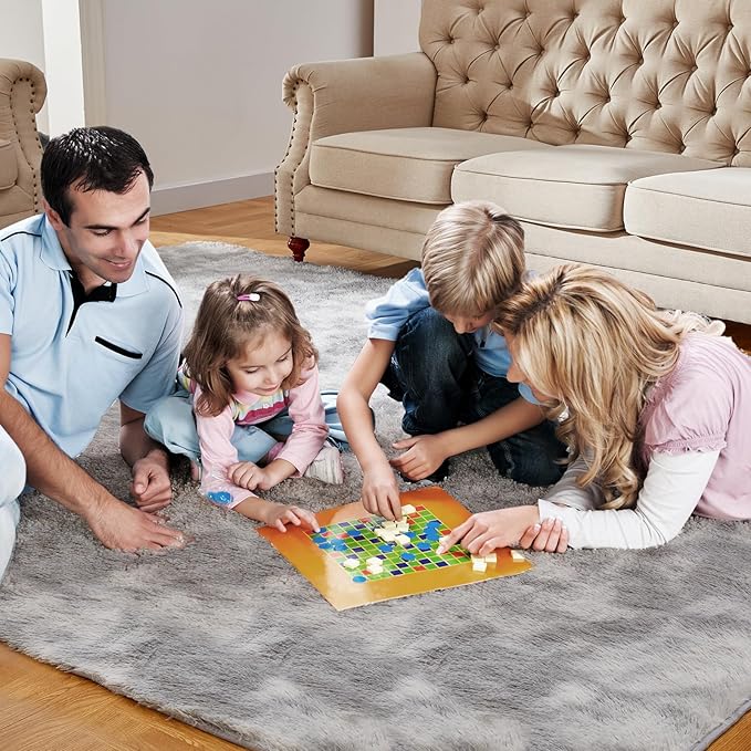 Ultra Soft Indoor Modern Area Rugs, 5x7 Tie-Dyed Light Grey Large Area Rugs for Living Room, Fluffy Shag Fuzzy Soft Carpet for Bedroom, Kids Home Decor Aesthetic, Nursery, Upgrade Anti-Skid