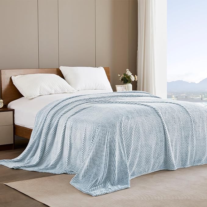 Exclusivo Mezcla Fleece Bed Blanket King Size, Super Soft and Warm Blankets for Couch, Sofa and Bed Waffle Textured, Cozy, Fuzzy and Lightweight (Heather Slate Blue, 90x104 Inches)