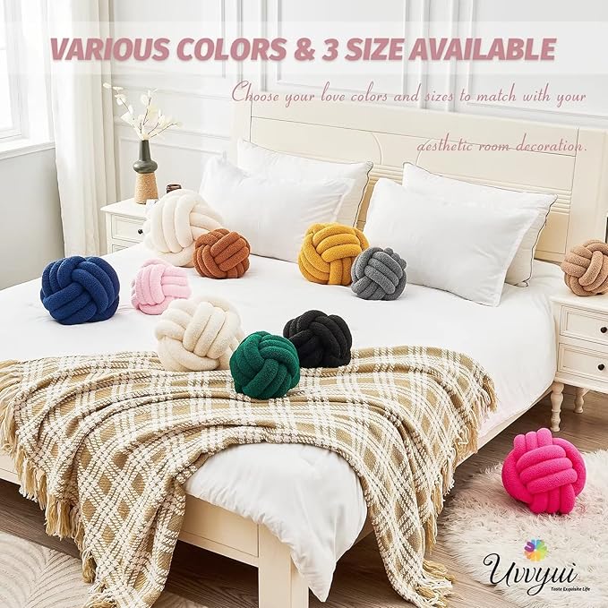 Uvvyui Knot Pillow Ball, Soft Home Decorative Pillows, Round Throw Pillow, Handmade Knotted Plush Pillow, Round Boucle Pillow Cushion (14 Inches Pink)