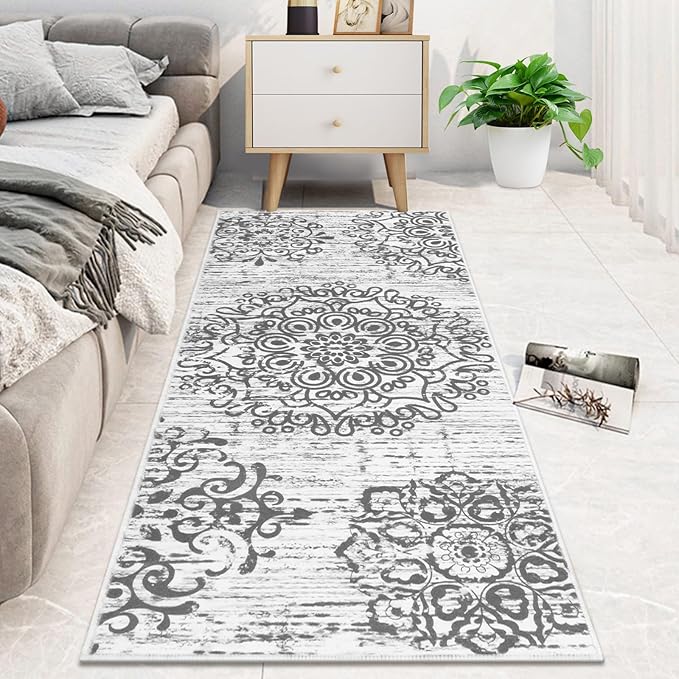 HEBE Hallway Runner Rug 2'x5' Washable Vintage Distressed Area Rugs Non Slip Laundry Rug Runner Boho Floor Carpet Runners for Hallways Entryway Laundry Room Kitchen Bathroom