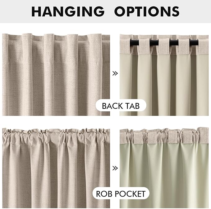 MIULEE 100% Blackout Linen Curtains for Bedroom, Natural Solid Luxury Decor Thermal Insulation Room Darkening Drapes for Living Room Nursery Back Tab Rod Pocket 42 x 96 Inches, 2 Panels