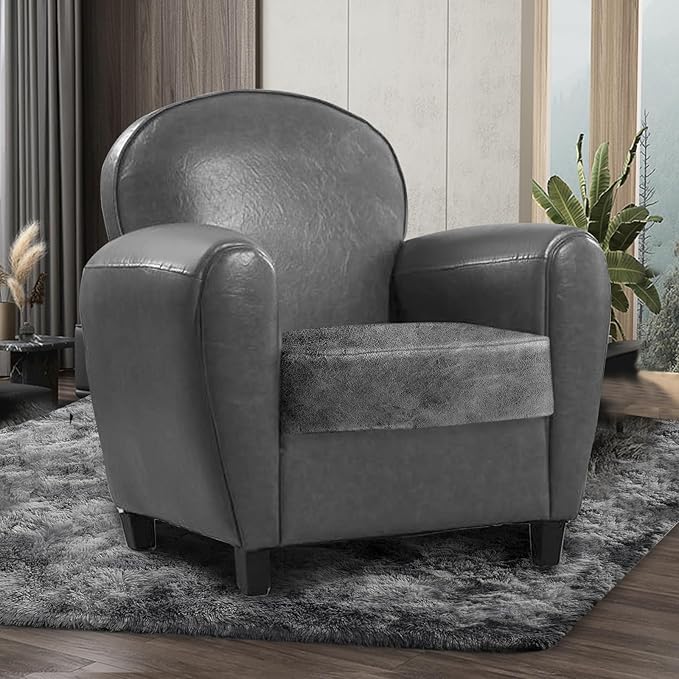 Leather Look Couch Cushion Covers Sofa Seat Slipcovers Sets Couches Furniture Protector for Sectional Armchair Loveseat Pets Kids Stretch Spandex Fabric (1 Cushion Armchair, Light Grey)