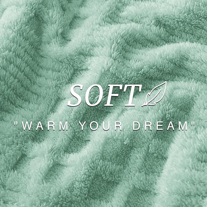 EXQ Home Fleece Throw Blanket for Couch or Bed - 3D Waffle Patchwork Pattern Jacquard Decorative Blankets - Cozy Soft Fuzzy Flannel Blanket Suitable for All Seasons(50"×60",Sage Green)