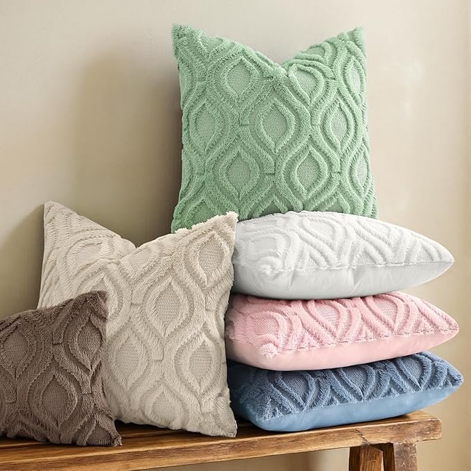 decorUhome Throw Pillow Covers 26x26 Inch Set of 2, Soft Plush Faux Wool Beige Solid Couch Pillow Covers, Accent Euro Sham Farmhouse Neutral Square Pillow Cases for Sofa Bed Living Room