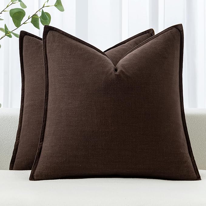 MIULEE Decorative Linen Euro Sham Pillow Covers 26x26 Dark Brown Boho Farmhouse Neutral Winter Couch Throw Pillows for Bed Pack of 2 Accent Modern Pillowcase Sofa Livingroom Home Decor