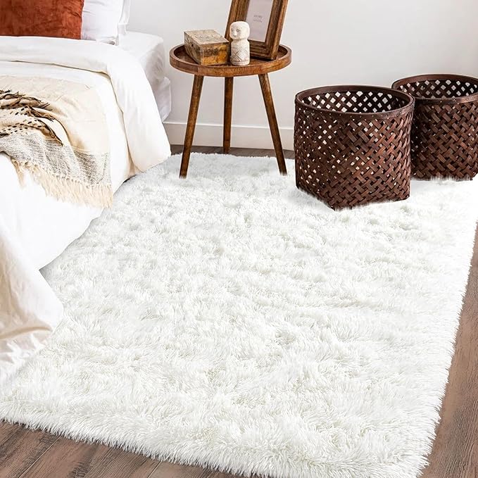 Rugs for Bedroom 4x6, Soft Shaggy Modern Shag Area Rug for Living Room, Upgrade Non-Slip Plush Fluffy Carpet for Kids Boys Girls Room Home Decor Aesthetic, Cream White