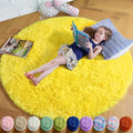 Amdrebio Yellow Round Circle Area Rug 4Ft for Bedroom Living Room, Fluffy Fuzzy Plush Rugs for Kids Room Decor Aesthetic, Cute Furry Shag Kawaii Circular Carpet for Classroom Nursery Dorm Toddler Baby