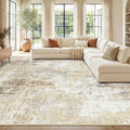 Washable Area Rugs 9'x12' Non-Slip Modern Abstract Soft for Living Room Entryway Bedroom Nursery, Print Pattern, Neutral Brown Gray