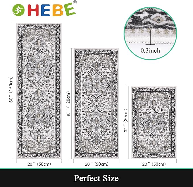 HEBE Boho Kitchen Rug Sets 3 Piece with Runner Non Slip Kitchen Rugs and Mats Washable Kitchen Mats for Floor Thick Kitchen Floor Mat Carpet Runner Rugs for Hallway Laundry Holiday Decor