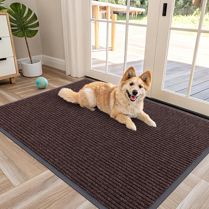 OLANLY Front Door Mat Indoor Outdoor Entrance, Waterproof Heavy Duty Doormat, Fade Resistant, Low Profile, Easy Clean Patio Porch Welcome Floor Mats for Entry, 47x30, Brown