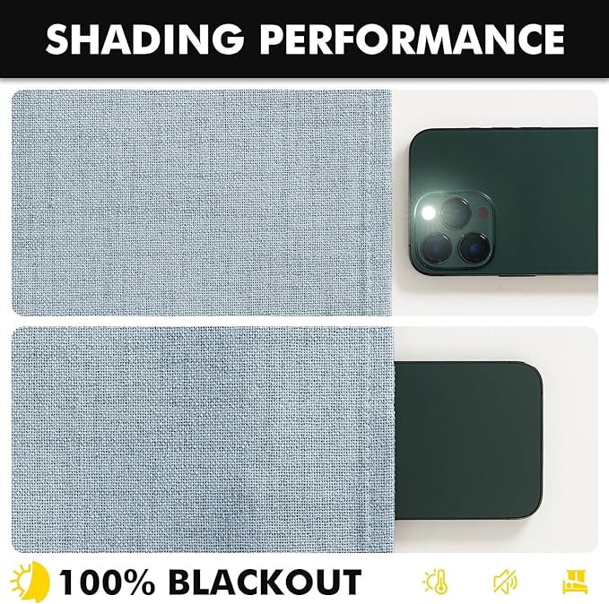 MIULEE 100% Blackout Linen Curtains for Bedroom, Chambray Blue Solid Luxury Decor Thermal Insulation Room Darkening Drapes for Living Room Nursery Back Tab Rod Pocket 42 x 84 Inches, 2 Panels