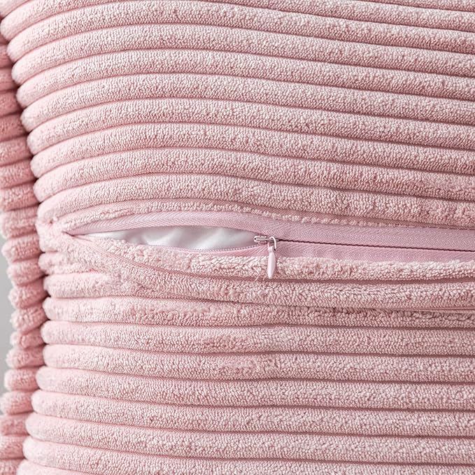 MIULEE Spring Decorative Throw Pillow Covers for Couch Bed Livingroom 18x18 Inch Set of 2 Pink Boho Accent Throw Pllows Broadside Striped Patchwork Soft Corduroy Pillowcases Valentine Decor