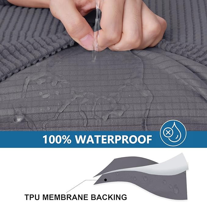 hyha Waterproof Couch Cushion Covers for Pets, Non Slip Sofa Seat Cover for Dogs Washable, Soft Thick Stretch Jacquard Fabric, Sofa Slipcovers with Elastic Bottom (1 Piece for Medium, Middle Grey)
