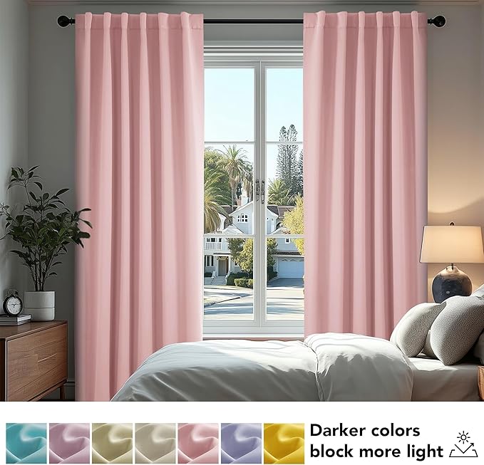 Deconovo Blackout Curtains, Thermal Insulated, W52 x L45 2 Panels, Back Tab, Machine Washable, Room-Darkening Drapes for Bedroom/Living Room Coral Pink