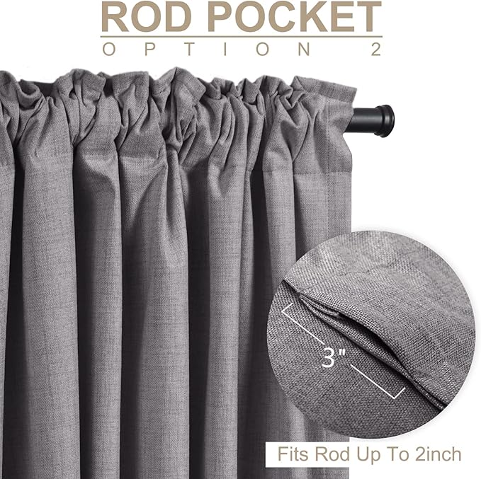 100% Blackout Shield Linen Blackout Curtains for Bedroom 63 Inches Long, Back Tab/Rod Pocket Living Room Drapes, Thermal Insulated Blackout Curtains 2 Panels Set, 50" W x 63" L, Darkgray
