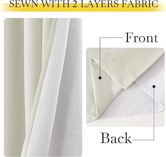 NICETOWN Faux Linen 100% Blackout Living Room Curtains 96 inches Long, Silver Grommet 2 Layers Window Treatment with White Liner Thermal Curtains for Bedroom, Vanilla, W52 x L96, 2 Panels