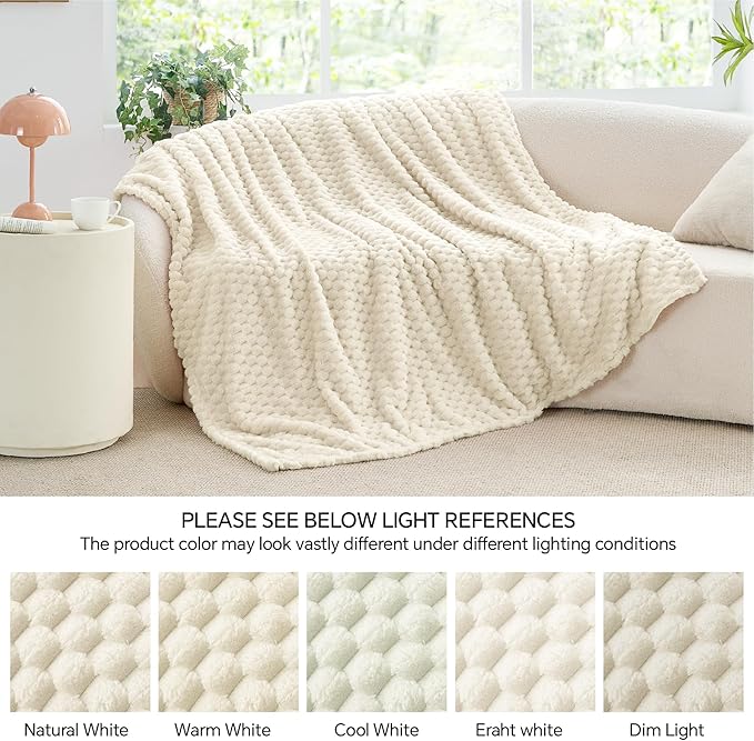 BEDELITE Fleece Blanket Twin for Bed Couch, 3D Jacquard Decorative Cream Throw, Soft Cozy Warm Plush Fuzzy, 60x80Inches