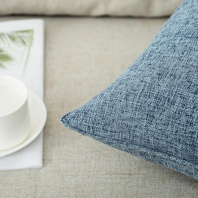HPUK Linen Throw Pillow Covers Pack of 2, 20x20 Inch Accent Cushion Covers for Living Room, Bedroom, Decorative Solid Color Pillow Covers for Couch, Sofa, Chair, Blue