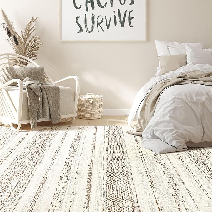 Nakagishi 6x9 Area Rugs Living Room: Washable Boho Large Neutral Soft Farmhouse Rug Stain Resistant Modern Indoor Floor Non-Slip Accent Carpet for Bedroom Nursery Kids Playroom Office Dining Room Dorm