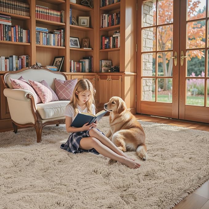 Rugs for Living Room 6x9, Alfombras para Salas Shag Large Plush Soft Area Rug, Shaggy Carpets for Bedroom, Kids Boys Girls Home Decor Aesthetic(Beige, 6 x 9)