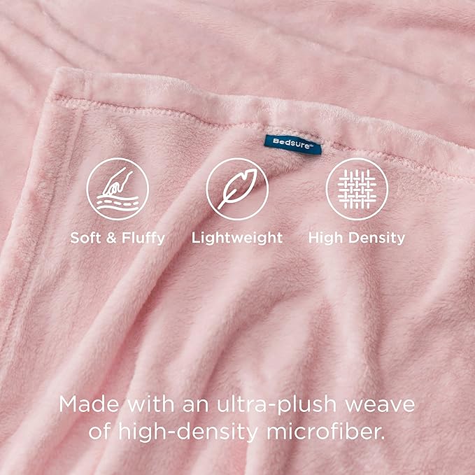 Bedsure GentleSoft Pink Fleece Throw Blanket for Couch - 300GSM Cozy Soft Blankets for Women, Cute Small Fleece Throws for Girls, Pink Home Decor Gifts, 50x60 Inches