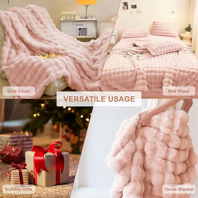 HANDONTIME Faux Fur Plush Sofa Covers for Couch Washable Rabbit Plush Couch Cover Cozy Faux Fur Sectional Covers for Dogs Fluffy Plush L Shaped Sofa Cover Pet Couch Protector, 71" X134", Pink