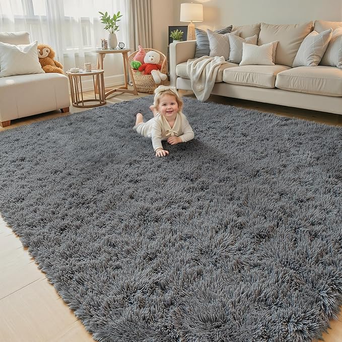 Rugs for Bedroom 4x6, Alfombras para Salas Shag Large Plush Soft Area Rug, Shaggy Carpets for Livingroom, Kids Boys Girls Home Decor Aesthetic(Dark Grey, 4 x 6)